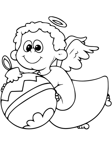 Cute Angel With Christmas Decoration Coloring Page